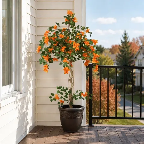 Autumn Artificial Bougainvillea Potted Plant 3/4/5ft Orange/Purple Fall Halloween Decor for Corner Patio Porch Maintenance-Free