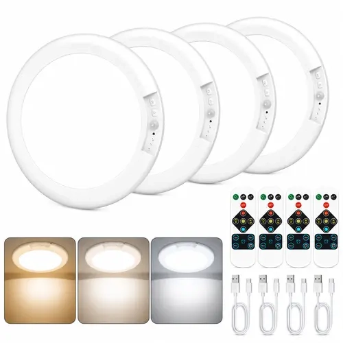 4-Pack Rechargeable Motion Sensor Closet Lights - 400LM, Ultra-Thin, Magnetic Suction, Remote-Controlled, Easy-Install LED, Adjustable & Dimmable Lighting, Indoor Wireless Interior Lamp, Under-Cabinet Lights for Closets, Stairs, Fall Deals