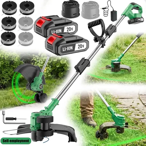 20V Portable Grass Trimmers - Handheld Wireless Electric Weed Wacker, Lawn Edger, Grass Cutter with 2000mAh Battery, 6 Spools for Yard Care Tools