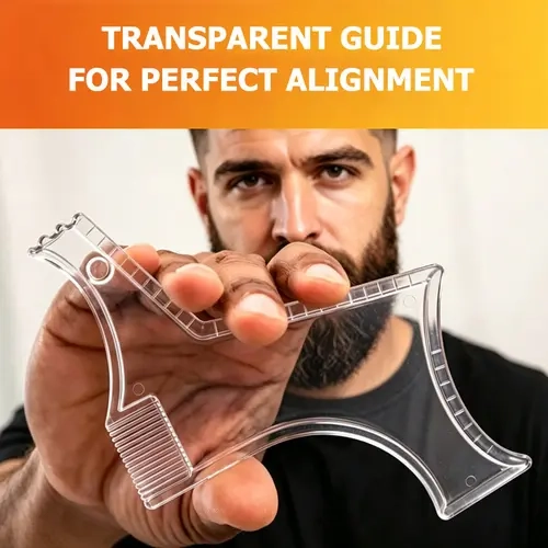 Men's Beard Shaping Stencil Kit with Comb - Shaping Stencil Tool, Enhancement Pencil, Beard Tools for Precise Facial Trim & Haircut Edge Up Guide, Men's Grooming Gift