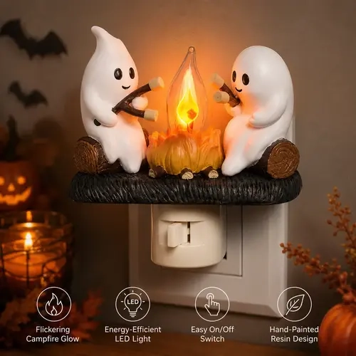 Compact Resin 3D LED Flicker Night Light - Halloween & Christmas Character Decor, Home Goods, Whimsical Room Decor, Cute Indoor Holiday Gift for Bedroom Hallway, Halloween Decorations