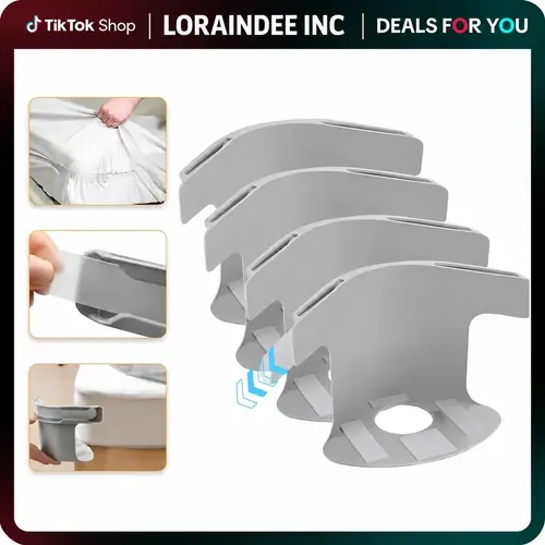 4-Pack Bed Sheet Clips, Bed Accessory - Strong Straps, Durable Corner Grippers, Universal Fit, 1-Time Installation to Secure & Stop Loose/Slipping Bedding, No More Loose Sheets