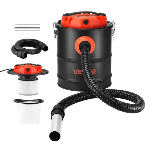 VEVOR Corded 4-Gallon Dust Extractor, 1200W Steel Body Powerful Suction Vacuum, Double Stage Filtration, 4 FT Hose, Black & Orange for Fireplace Users, Pellet Stove Cleaning