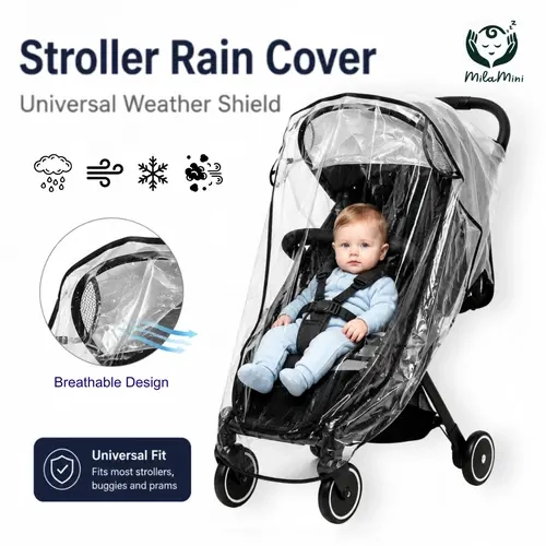 Milamini 1PCS Clear Stroller Rain Cover, Universal Travel Weather Shield Breathable Baby Stroller Rain Cover for Windproof, Waterproof, Protect from Sun Dust Snow