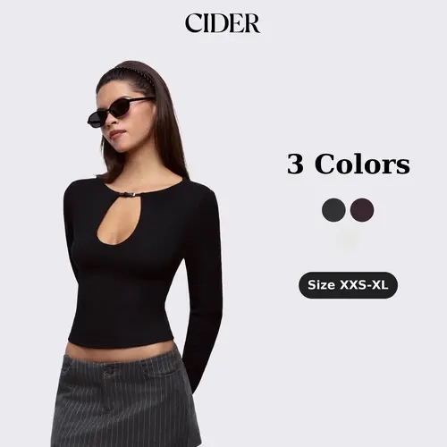 Cider Cotton-blend Cut Out Metal Detail Long Sleeve Top