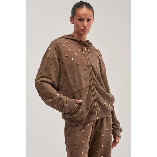 POPPING OFF ZIP UP SWEATSHIRT IN BROWN