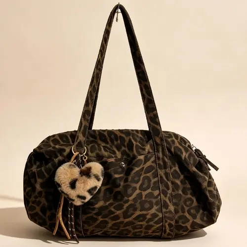 Medium Leopard Print Women's Shoulder Bag, Durable Fabric, Urban Style, Subtle Print, Unique Design, Versatile Lazy Look, Fashionable Crossbody Bag, Daily Use Bag