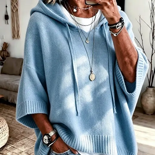 Soft Loose Fit Hooded Knit Sweater, Versatile Daily Wear Top, Comfortable and Stylish Pullover for All Seasons, Perfect for Casual Knitted