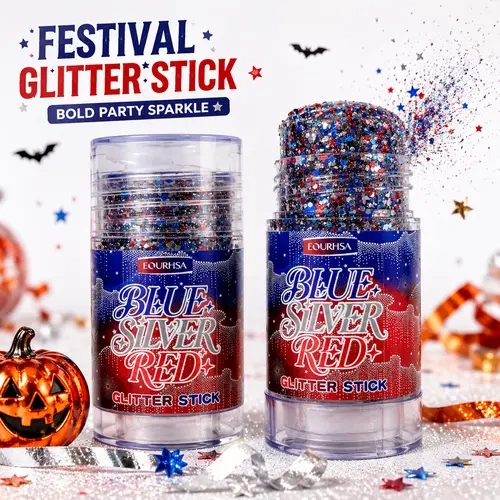 EOURHSA Sohochic Limited Edition Halloween Glitter Stick - Long-Lasting Chunky Glitter for Face, Hair & Body, All Skin Types Body Art Accessory (Red, Blue & Silver Styles) Festive Cosmetic