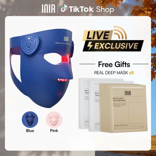 【LIVE EXCLUSIVE】INIA GLOW 940 nm 4D LED Mask & Hydrating Collagen Mask Bundle, Buy 1 Get 9 Free Hydrogel Masks, Dual NIR 940 + 850 nm, Visible Lift & Lasting Radiance, Cooling Therapy, Wireless Comfort