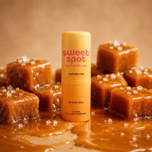 [Sweet Spot] Caramel Kiss Solid Flavored Fragrance | Solid Fragrance Stick | Wax-Based Glides On Smooth | Scented & Flavored Kissable Fragrance | Caramel Gourmand Perfume