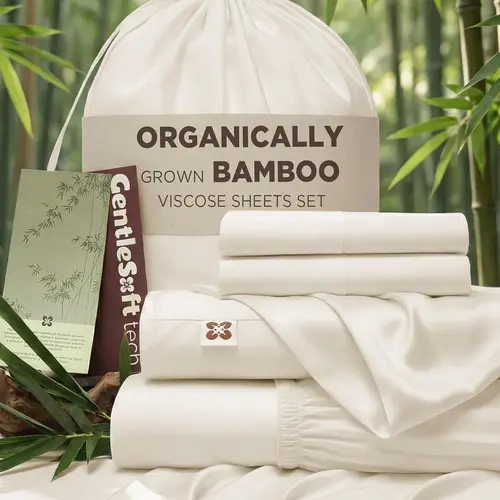Bedsure 100% Organically Grown Bamboo Viscose  Sheet Set | Cooling Bedsheets for Hot Sleepers | Luxury Silky Soft PureWoven | 18" Deep Pocket with Corner Straps | Oeko-Tex Certified