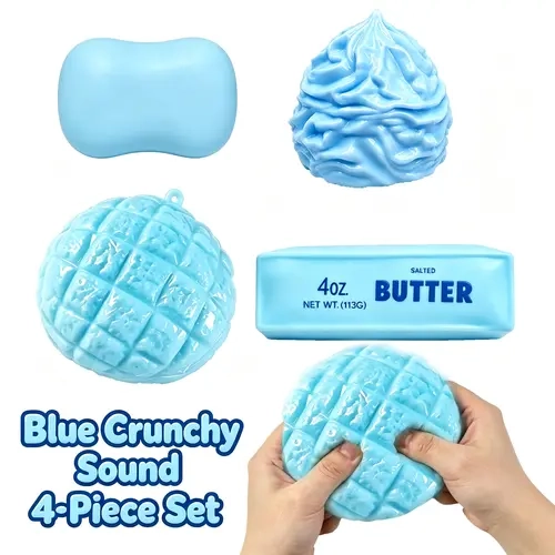 4-Piece ASMR Crunchy Sound Stress Relief Toys Set, Soft Stretchy Realistic Novelty Shapes (Soap, Cream, Butter, Pineapple Bun), Cute Desktop Ornaments, Trendy Selfie Photo Props