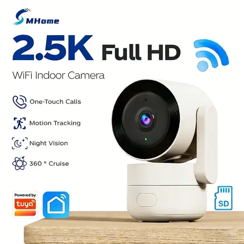 2-Pack 2.5K Indoor WiFi Security Cameras with 4x Zoom, 360° Pan-Tilt, 1-Touch Call, Motion Tracking, Infrared Night Vision, Privacy Mode, Tuya Smart Compatibility for Pets, No SD Card Included