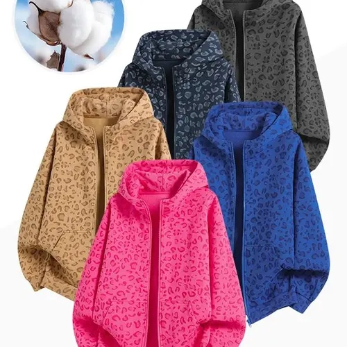 Unisex leopard print zip-up hoodie jacket, oversized full-zip hooded sweatshirt with kangaroo pocket, casual loose streetwear hooded coat for men and women