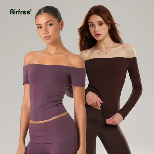 Airfree Buttery Soft Off Shoulder Long Sleeve/Short Sleeve Top Y2K Going Out Top Casual Cute Basic Womenswear, Summer Outfits, Travel Essentials, Camping Essentials, TikTok Shop, Back to School Haul