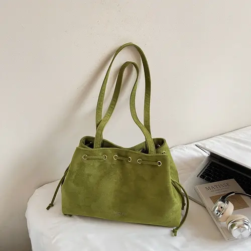 Retro Exquisite Tote Bag with Drawstring Closure Design, Stylish Versatile Large-Capacity Shoulder Bag, Suitable for Dates and Parties, Casual Commuter Bag