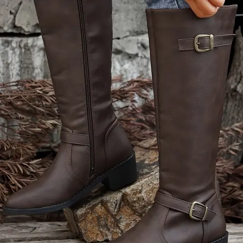 Women's Fashionable Solid Color Side Zipper Fall Boots, Retro Fashionable Knee High Boots for Daily Wear, Comfortable and Stylish Pointed Toe Boots for Women