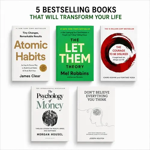 English Regular Softcover Self-Help Book Recommendations Bundle - 5 Bestselling Titles for Life Transformation: Atomic Habits, Let Them Theory, Psychology of Money, The Courage to Be Disliked, Don't Believe Everything You Think (5 Books Set)