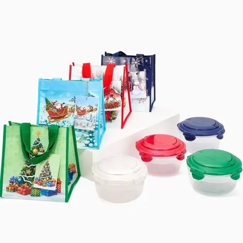 LocknLock S/4 Bowls w/ Handle Lids & Holiday Bags