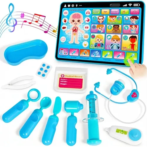 Pretend Medical Roleplay Toy Kit for 3+ Year Old Kids - Safe Plastic Toy Tools, Sound Tablet, Stethoscope, Pretend Play Accessories, Miniature Playsets, Dress Up Gifts