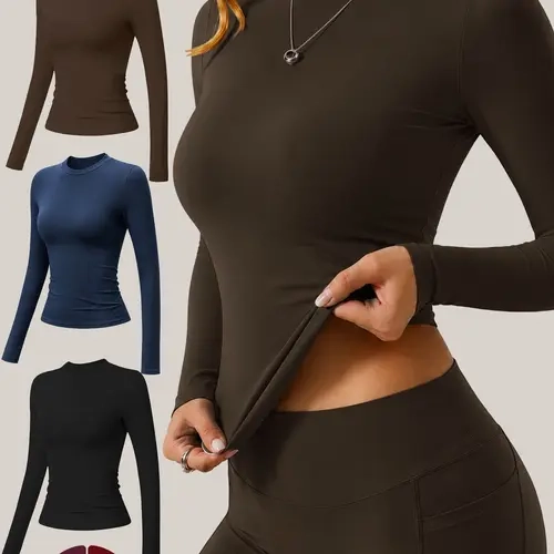 Women’s 1/3 Pack Long Sleeve Workout T Shirts, Solid Color Soft Skin Friendly Pilates Yoga Tops, High Stretch Slim Fit Breathable Comfortable Cooling Quick Dry Fitness Long Sleeve Shirts, Suitable for Gym Outdoor Daily Casual Versatile Activewear Tops