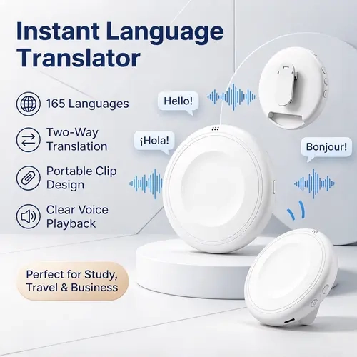 RUQID Bluetooth Language Translator & AI Tutor 165-Language Real-Time Translation Device with 0.5s Low Latency English & Spanish Translator with Accent Practice Hands-Free Communication for Restaurant Retail Travel & Daily Use