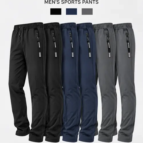 6 Pack Men's Pants, Athletic Jogger, Lightweight Quick-Dry Stretch Workout Pants with Zipper Pockets and Drawstring Waist for Running, Gym, Travel & Casual Wear, Men's Casual Sport Trouser