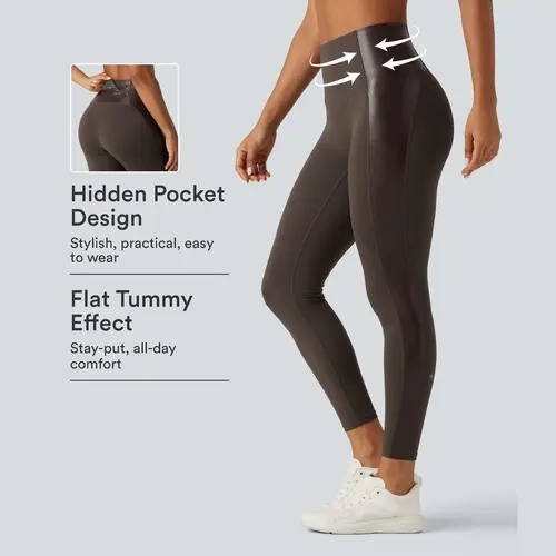Halara UltraSculpt™ High Waisted Stretchy PU Tummy Control Yoga Leggings with Pocket