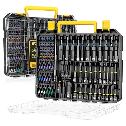 【80PCS All-in-One Tool Kit】80PCS Magnetic Impact Nut Driver Set-Cr-V & S2 Steel, Metric & SAE Sockets, Bit Holder, Universal Socket, Storage Box, Gift for Men