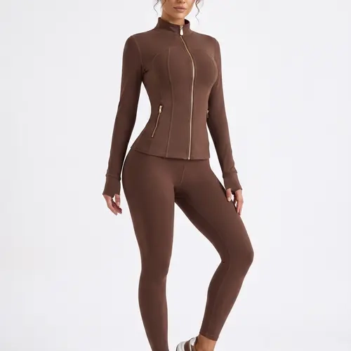 Uncia Active Women's  Workout- Stand Collar Zip-Up Slim-Fit Athletic Jacket, High-Waist Compression Leggings, Soft Stretchy Matching Sports Outfit for Gym, Daily Wear (Sohochic), 2 Piece Sets, Workout Sets Women