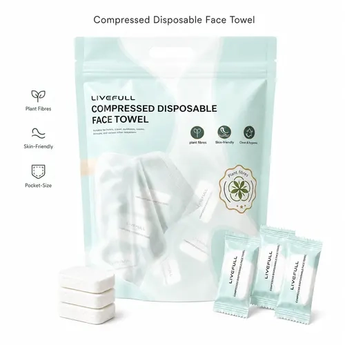 LiveFull Plant Fibres Compressed Facial Cleansing Towels - Daily Cleansing Tool, Individual Pack, 60/120/180 PCS, Highly Absorbent, Portable, Multiple Packs Available for Home & Travel Use