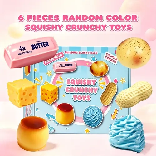6‑Piece Set Crunchy ASMR Sensory Fidget Balls, Building‑Block Filled Anti‑Stress Squishy Toys, Ideal Gift for Teens & Adults, Party Entertainment, Back to School Haul, Exam Week Birthday Presents, Halloween & Haunted Theme Gifts
