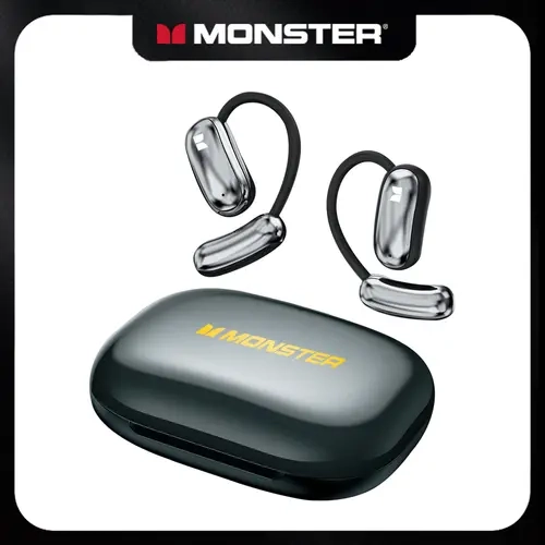 Monster MD16 Open Ear Bluetooth 6.0 Headphone - Wireless Ear-Hook Sports Earbuds with 13mm HiFi Sound, ENC Mic, 30H Battery, IPX5 Sweat Resistance, Touch Control, Charging Compatibility, Noise Reduction for Gym & Work