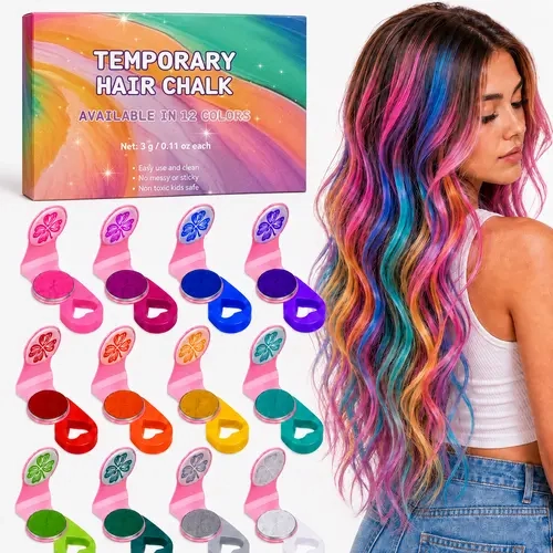 Temporary Hair Chalk for Girls, 12 Colors Washable Hair Color, Easy Clip-On Hair Chalk for Kids & Teens, Halloween Cosplay Birthday Party Christmas Festival Gift