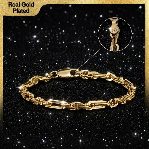 Holylegend 14K Real Gold-Plated Milano Rope Chain Bracelet, 14K Gold Plated Diamond Cut Rope, Simple Twist Link Bracelet,Hip Hop Jewelry, Classic Rope Link Bracelet, Gift Ready,Father's Day Gift