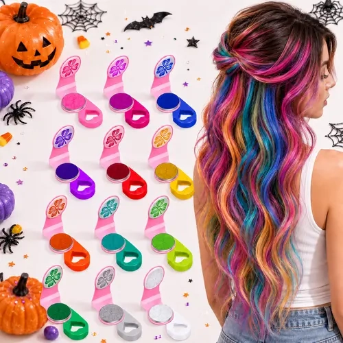 Halloween Temporary Hair Chalk Set, 6/12 Colors Washable Hair Color for Girls, Kids & Teens, Fun Hair Makeup for Cosplay, Parties & Costumes