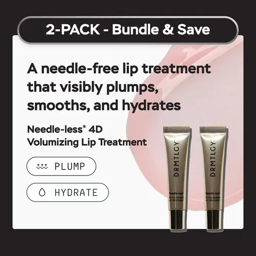 DRMTLGY Needle-less 4D Volumizing Lip Treatment, 0.50 fl oz (2-pack). Visibly Plumps, Smooths Lip Lines, and Hydrates Lips with Peptides and Pomegranate Flower.