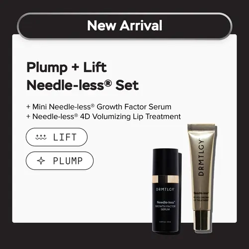 DRMTLGY Plump + Lift Travel Needle-less Set: Travel Size Needle-less Growth Factor Serum & Needle-less 4D Volumizing Lip Treatment. Visibly Lifts with Growth Factors. Plumps & Hydrates with Peptides.