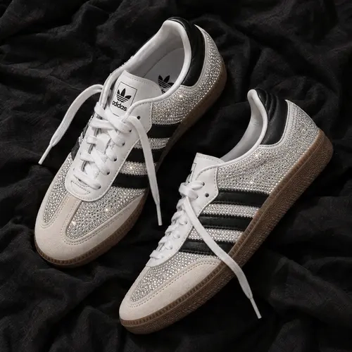 adidas Samba OG Rhinestone Crystal White Silver Women's Fashion Shoes New