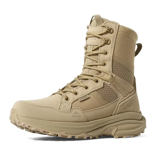 NORTIV 8 Men's 8in Cushioned Sole Leather Protective Work Boot - Worker's Tactical Shoes, Walking Shoes, Outdoor Footwear, Side Zipper, Lightweight, Breathable, All-Seasons, Hiking/Motorcycle Comfort