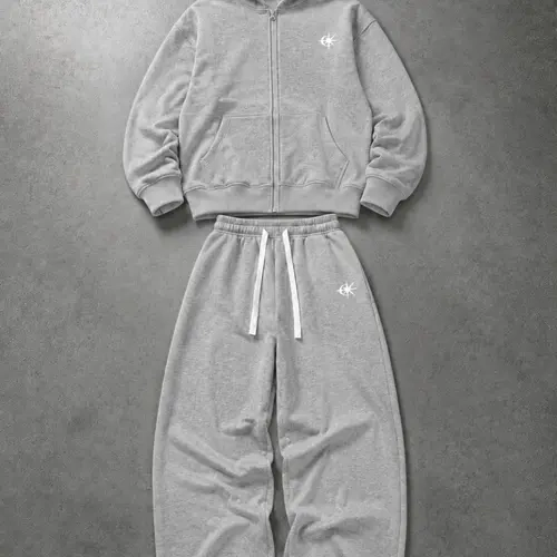 Men's 2-Piece Cotton-Polyester Blend Tracksuit Set - Full-Zip Cropped Hoodie, Elastic-Waist Wide-Leg Sweatpants, Small Printed Logo, Hip Hop Streetwear for Casual Daily Use