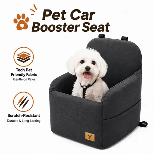 PAWPUBBY Dog Car Booster Safety Seat for Small/Medium Dogs - Ultra-Soft Plush Fabric Seat with Adjustable Straps, Built-in Leash, Anti-Slip Washable Design, Secure Fit Pet Car Bed & Seatbelt