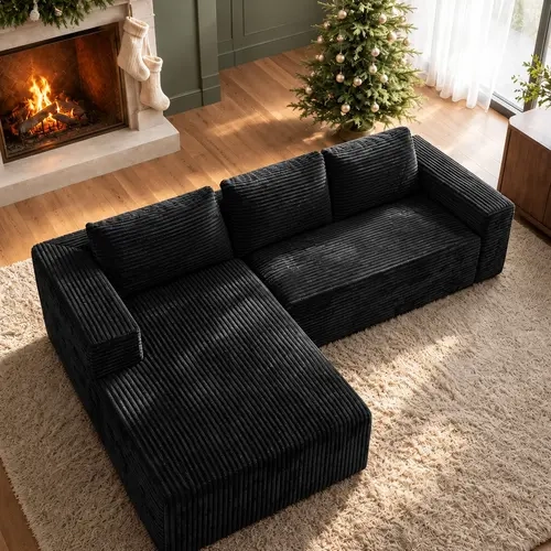 DIGWAC 93-in Classic L-Shape Modular Sectional Sofa in Box - 60-in Chaise Lounge, Upgraded Independent Pocket Spring Base, Soft Corduroy Velvet Fabric, Memory Foam Padding, Multi-Position Recliner, L-Shape/Modular Sectional Living Room Furniture, L-Shape