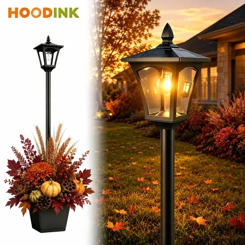 Hoodink 65" Solar Pole Lamp with Planter - Metal & Glass, 60 Lumens Solar LED, Outdoor Waterproof Warm White, Home Decor Essential, Extra Bulb, Outdoor Pathway Light, Garden Light