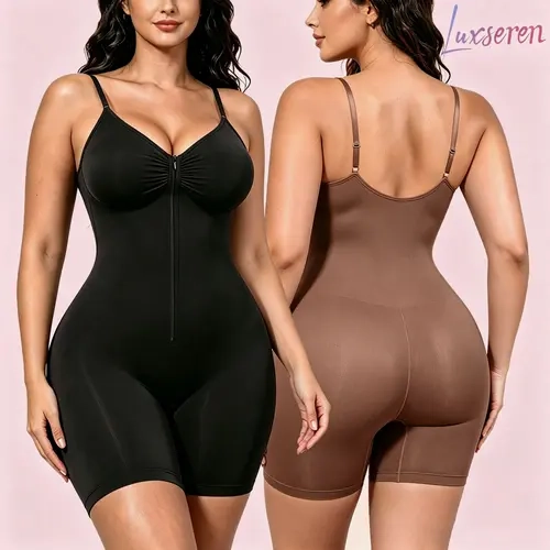 Luxseren Women's Colombian Fajas Knit Shapewear Bodysuit - High Waisted, Body-Conscious, Butt Lift, Adjustable Straps, Breathable Mesh, Lightweight Comfortable Fit Polyester Blend Fabric