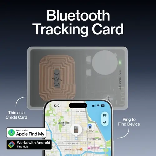 KeySmart SmartCard: Wallet Tracker | Apple Find My or Android App | Slim | Qi Wireless Charging | 8-Month Battery | IPX8 Waterproof | Bluetooth Finder for Wallets, Bags & Luggage