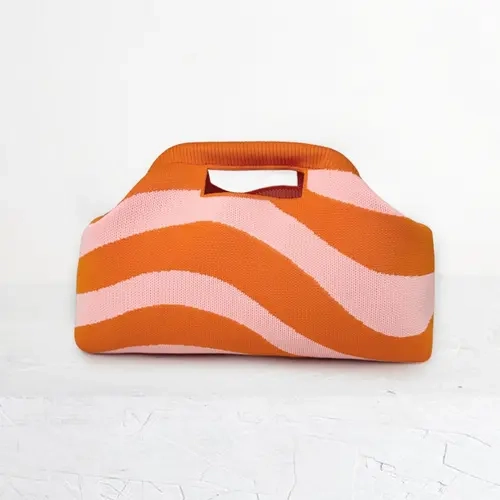 Women's Wave Stripe Knit Handbag, Hollow Out Top Cloud Bag, Lightweight Fashion Casual Crossbody Purse Bag, Ideal for Daily Travel Beach Party