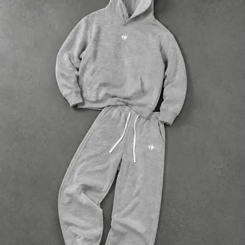 Men's 2-Piece Cotton Blend Hoodie and Pants Matching Set - Long-Sleeve Cropped Hoodie with Kangaroo Pocket, Elastic Drawstring Waist Baggy Wide Leg Sweatpants, Small Printed Logo Streetwear Clothing, 2 Piece Sets