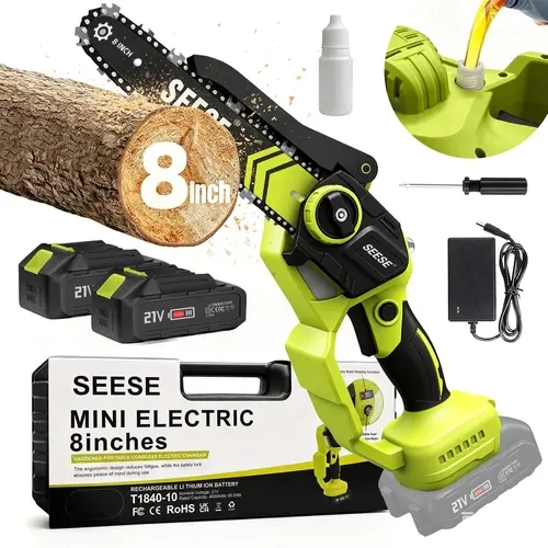 SEESE Brushless Mini 8"ChainSaw Oil System- Portable Electric Cordless Saw for Wood Cutting, Batteries (2000mAh) ,Pruning, Gardening, Camping - Suitable for Seniors, Women Holiday gifts, Halloween gifts